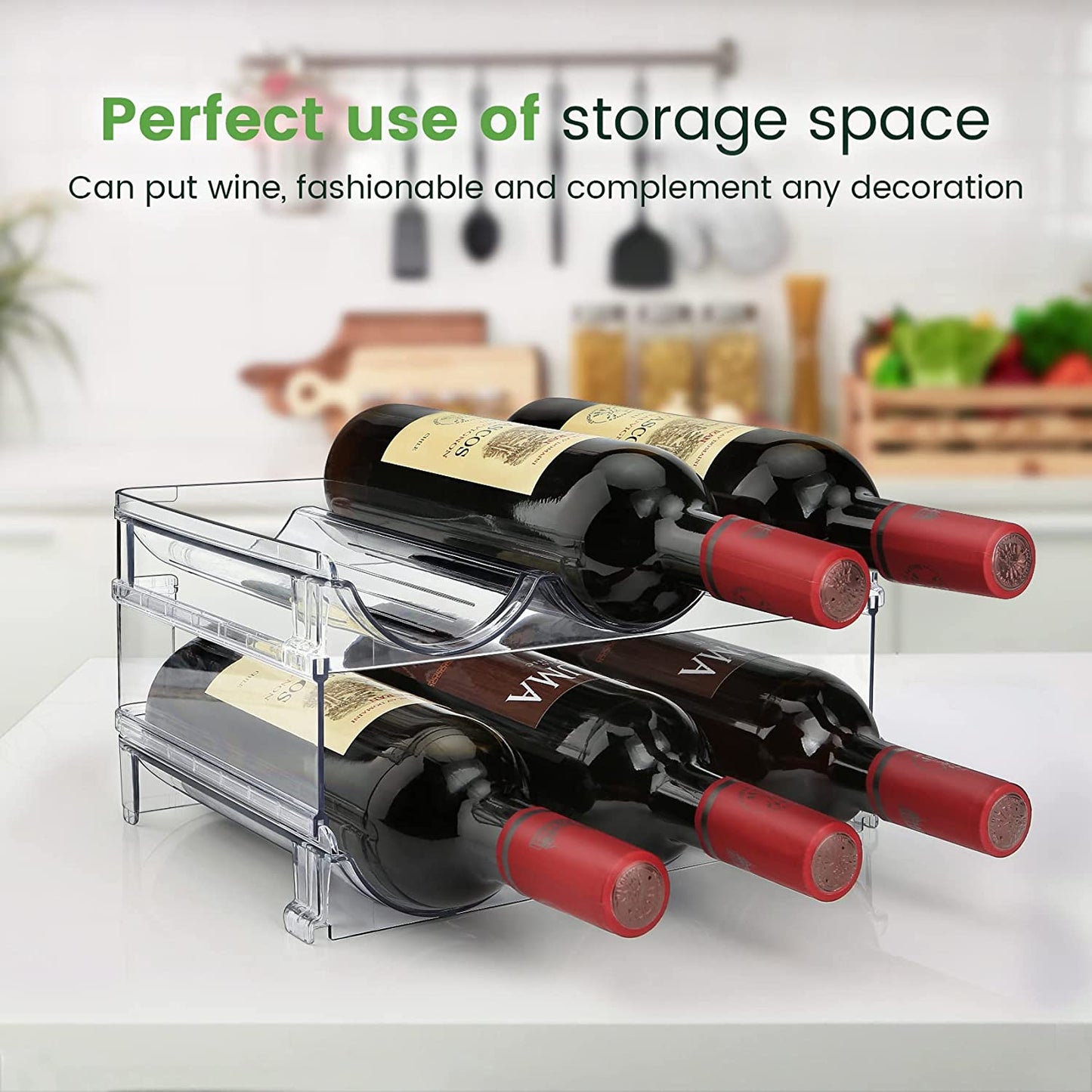 Effortless Water Bottle Organization: Stackable 2-Pack Storage Rack for Cabinets and Refrigerators