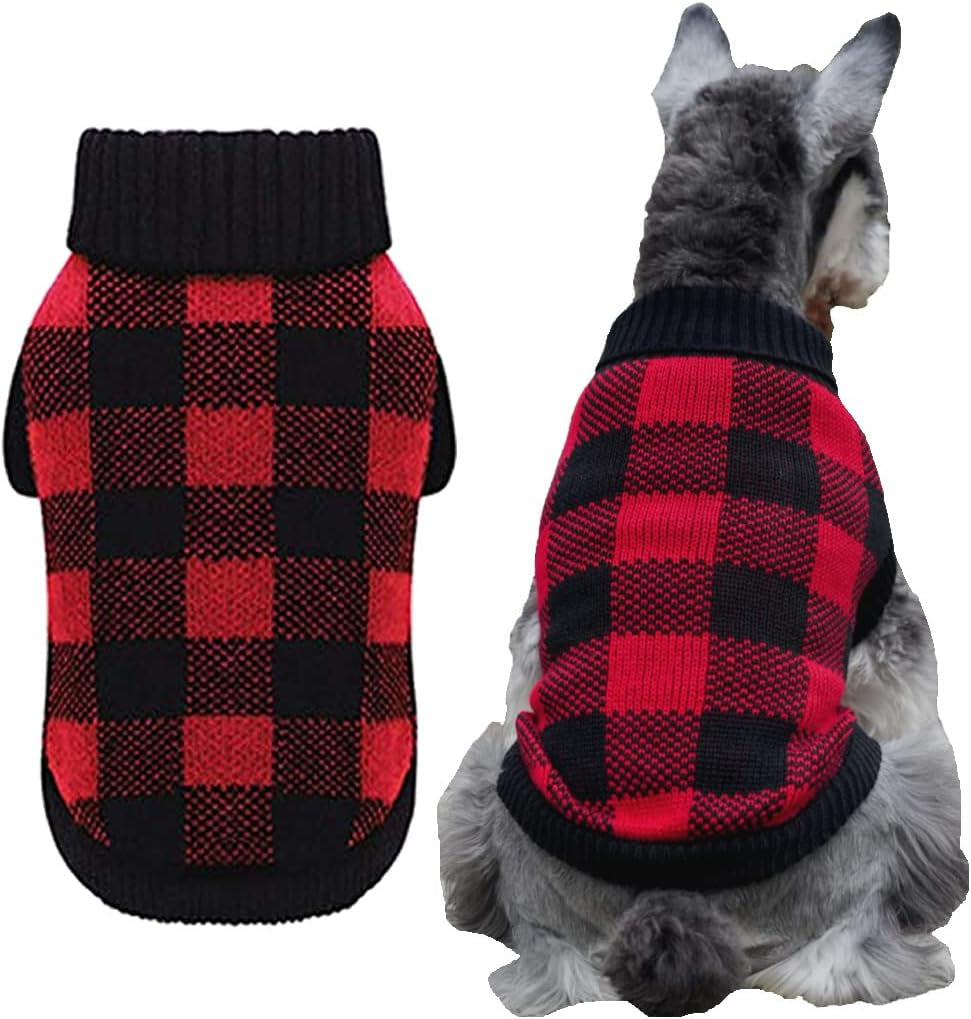 Cozy Up Your Pup This Holiday Season with the White Black Plaid Christmas Dog Sweater - Warm Turtleneck Knitwear for Small Dogs and Cats!