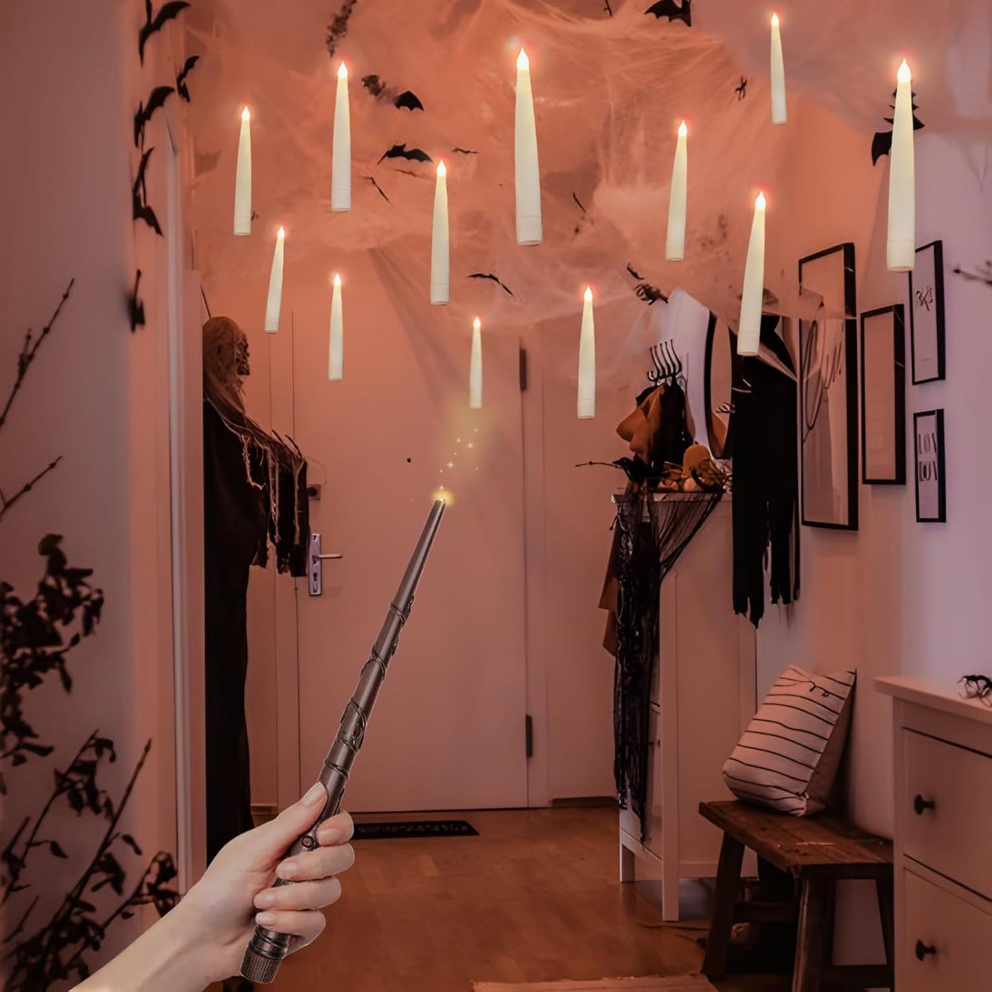 Halloween Decorations - 12 Pcs Magic Flickering Warm Light Flameless Floating LED Candles also for Christmas Decor