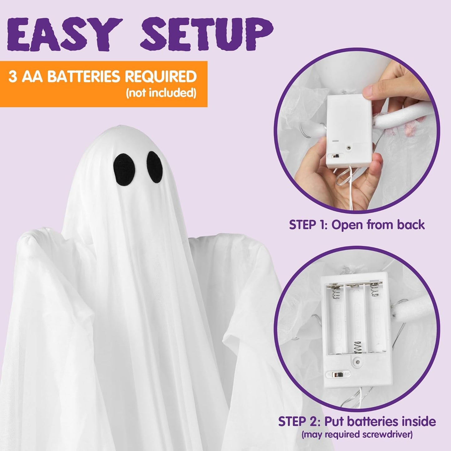 Halloween Hanging Light up Ghost with Spooky Warm White LED Light, 47”