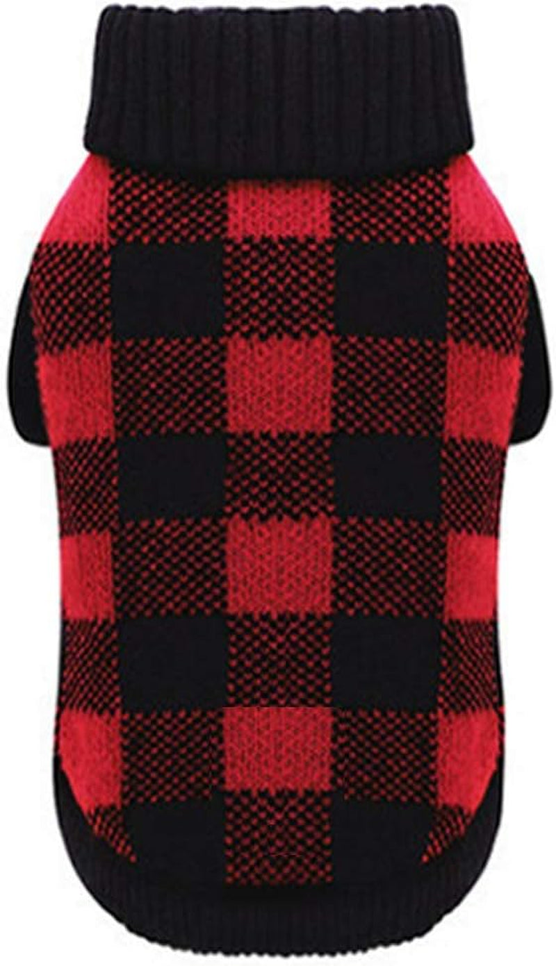 Cozy Up Your Pup This Holiday Season with the White Black Plaid Christmas Dog Sweater - Warm Turtleneck Knitwear for Small Dogs and Cats!