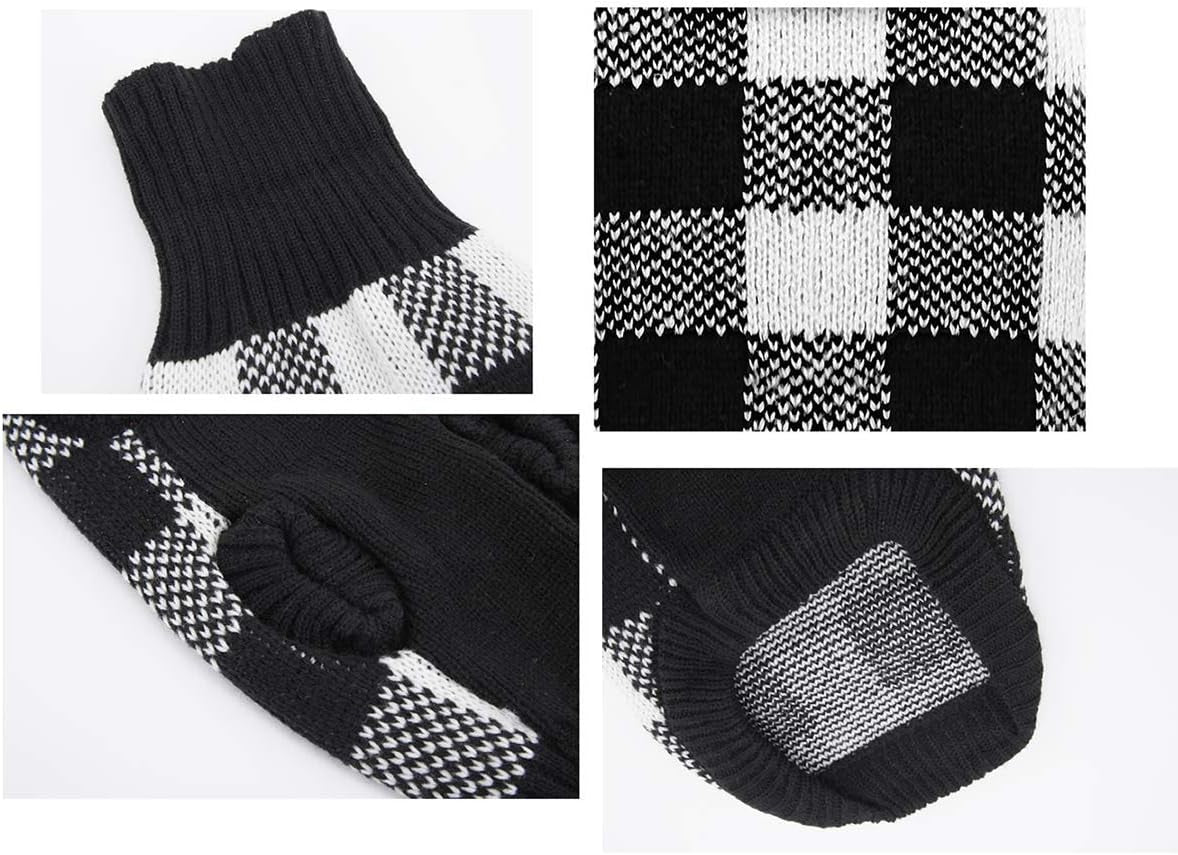 Cozy Up Your Pup This Holiday Season with the White Black Plaid Christmas Dog Sweater - Warm Turtleneck Knitwear for Small Dogs and Cats!