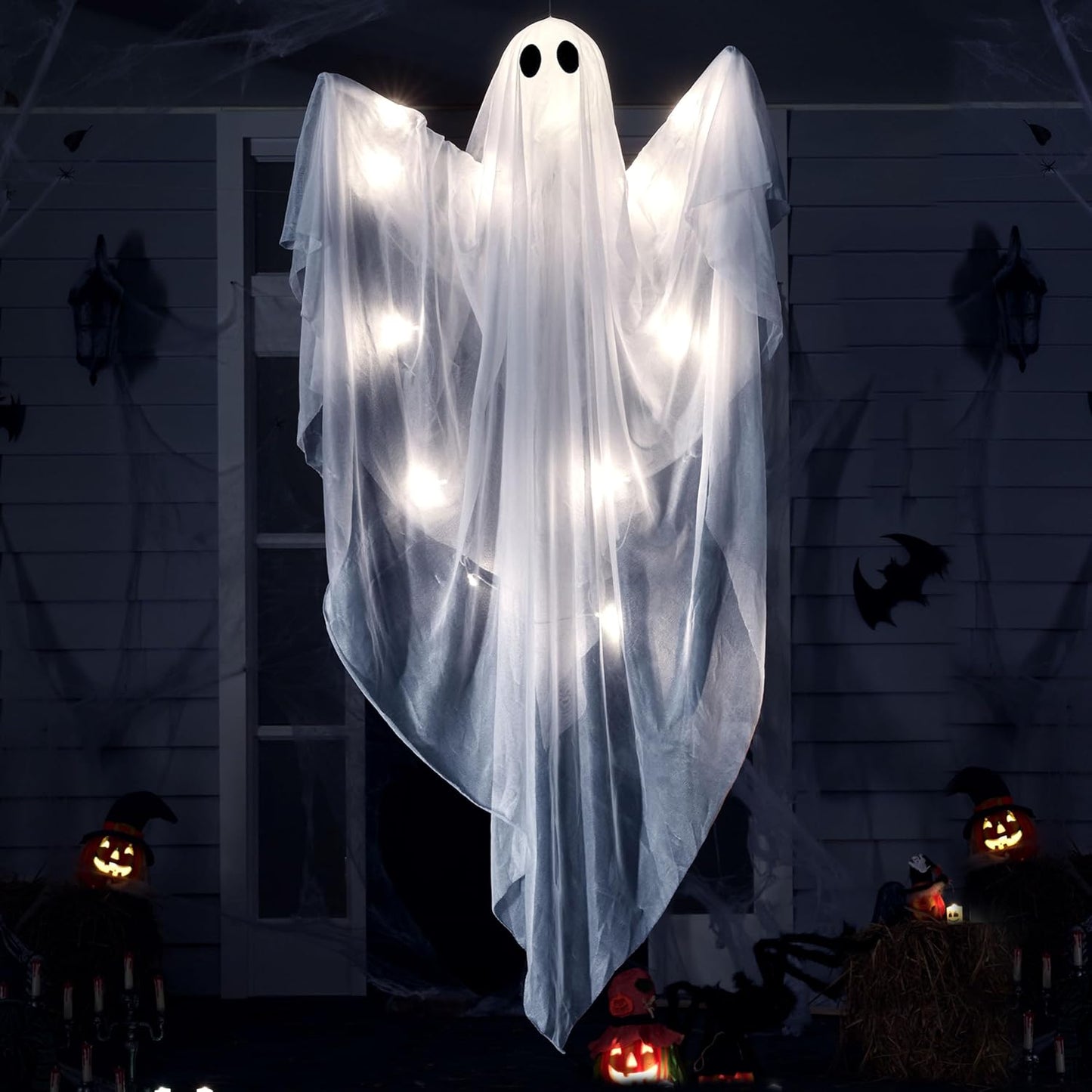 Halloween Hanging Light up Ghost with Spooky Warm White LED Light, 47”