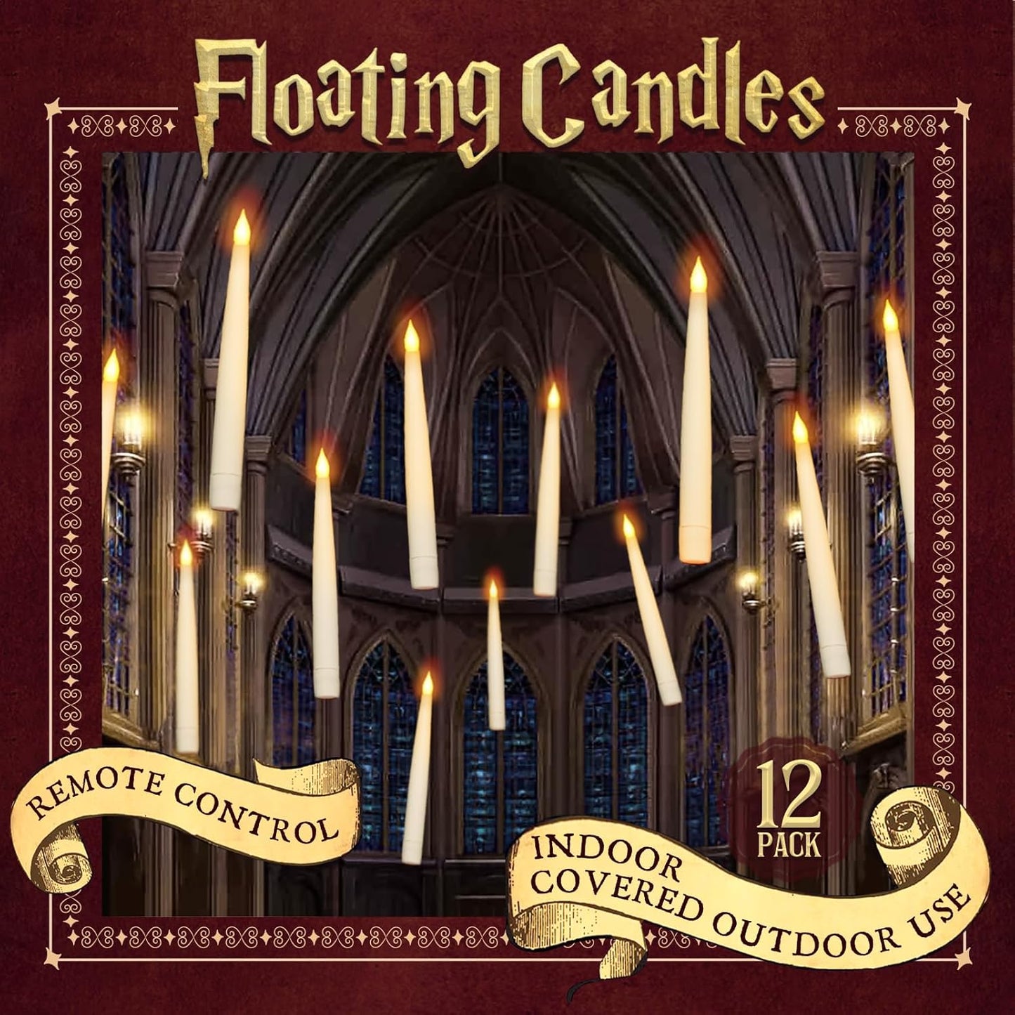 Halloween Decorations - 12 Pcs Magic Flickering Warm Light Flameless Floating LED Candles also for Christmas Decor