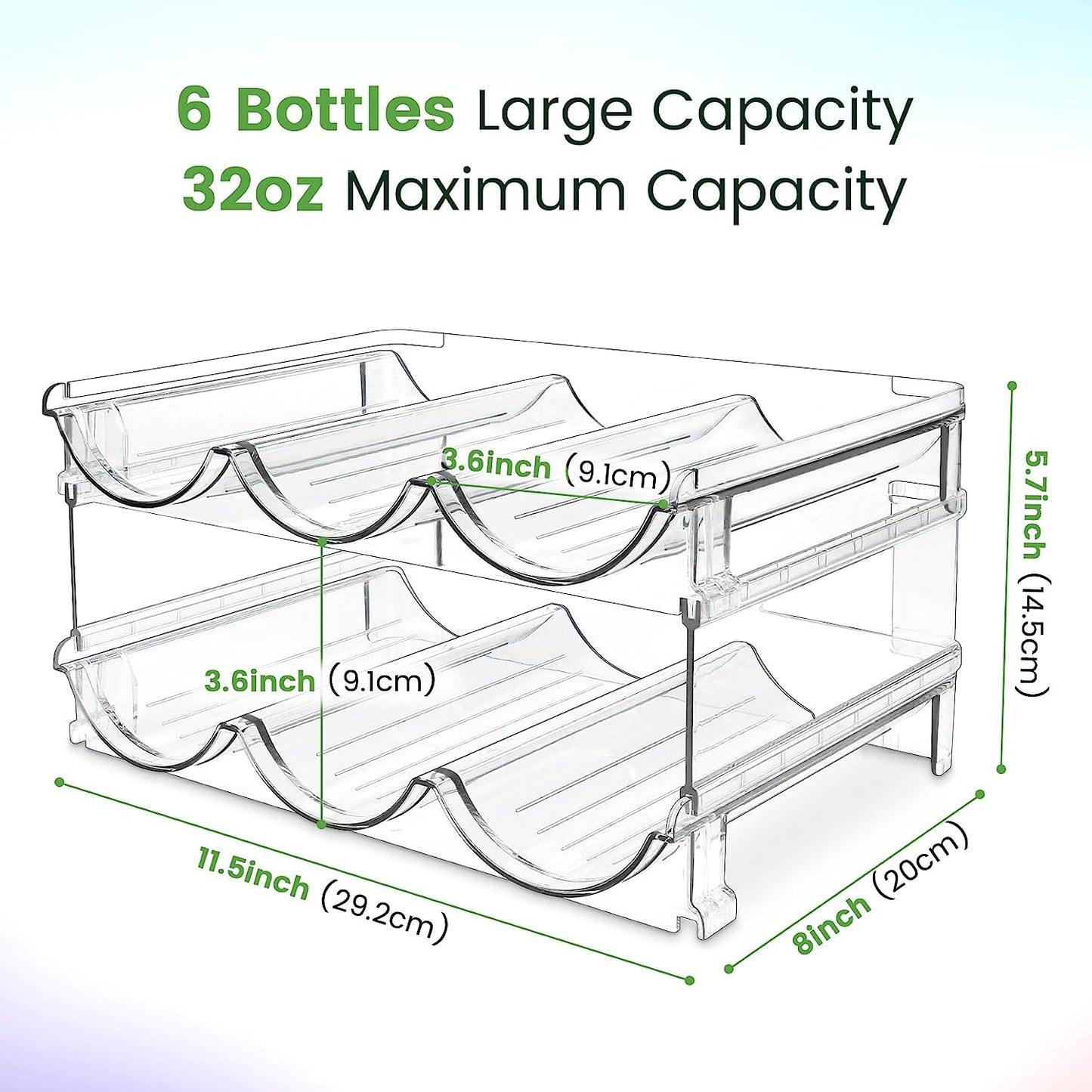 Effortless Water Bottle Organization: Stackable 2-Pack Storage Rack for Cabinets and Refrigerators