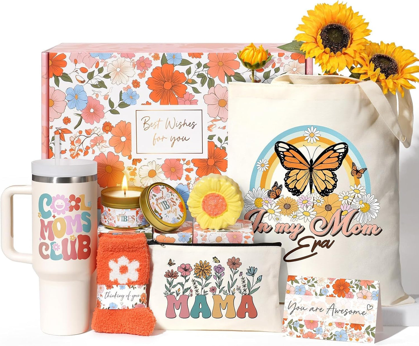 Christian Faith Gifts for Women - Religious Catholic Sunflower Inspirational Spiritual Gift for Mom, Grandma, Sister, Coworker with Makeup Bag and 40 OZ Tumbler