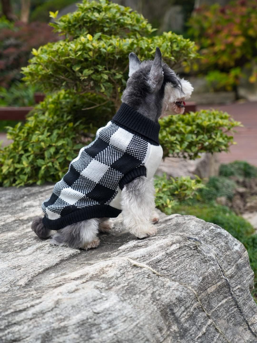 Cozy Up Your Pup This Holiday Season with the White Black Plaid Christmas Dog Sweater - Warm Turtleneck Knitwear for Small Dogs and Cats!