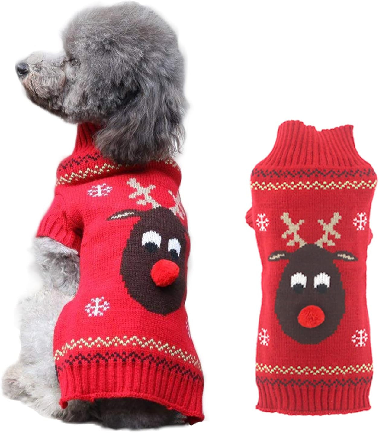 Adorable Knitted Dog Christmas Sweater with Cute Reindeer Design - Perfect Holiday Outfit for Small, Medium, and Large Pets!