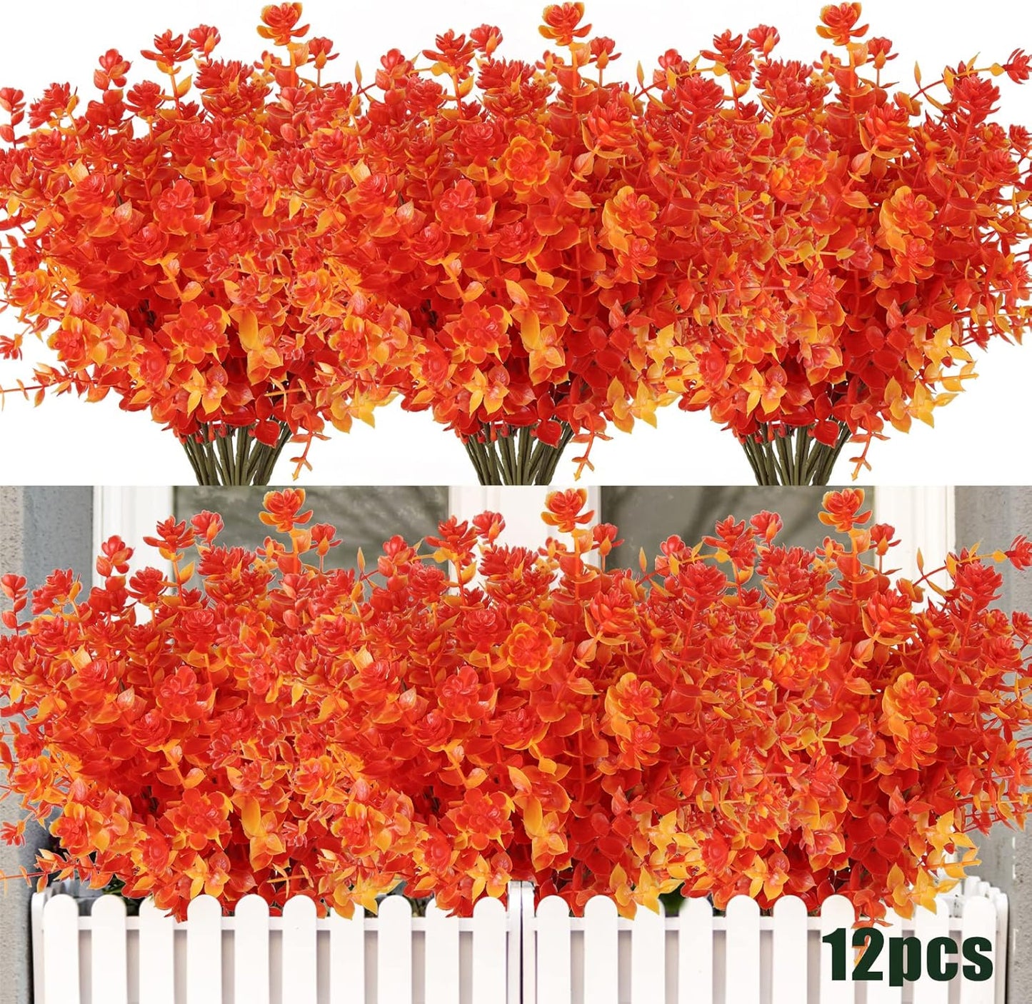 Transform Your Space with 8 Bundles of Lifelike Artificial Fall Flowers - Vibrant Green and Orange Faux Plants for Year-Round Indoor and Outdoor Décor