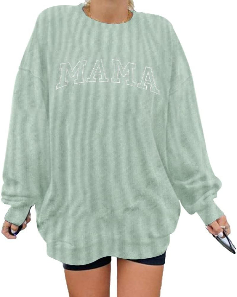 Womens Crewneck Sweatshirt Mama Letter Print Long Sleeve Loose Fashion Pullover Top