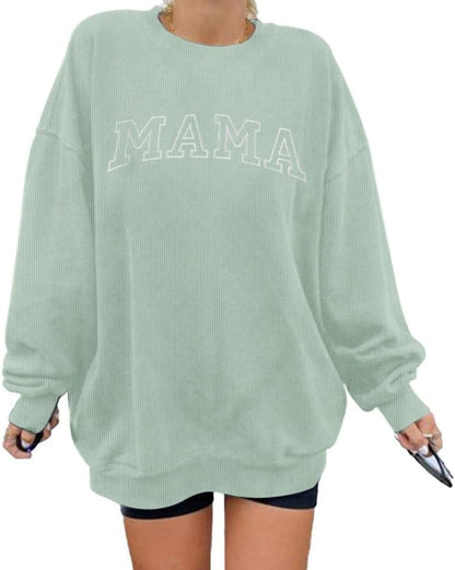 Womens Crewneck Sweatshirt Mama Letter Print Long Sleeve Loose Fashion Pullover Top