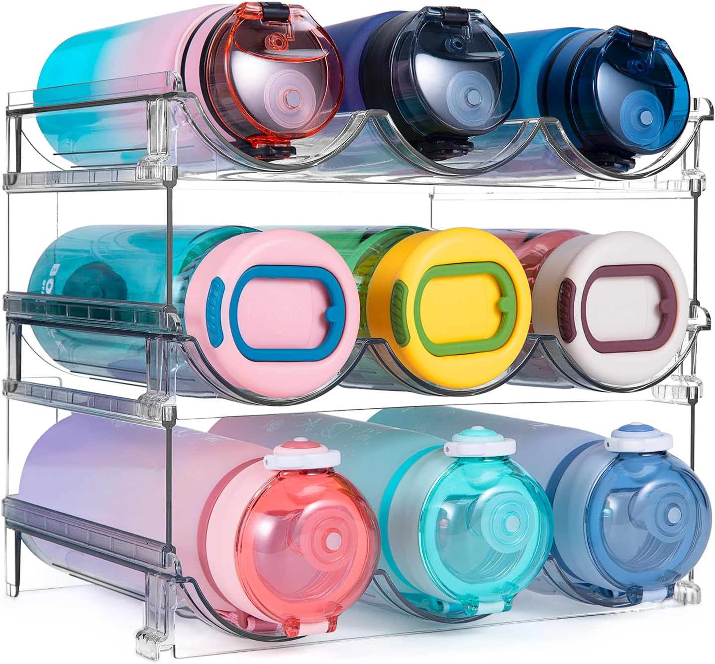 Effortless Water Bottle Organization: Stackable 2-Pack Storage Rack for Cabinets and Refrigerators