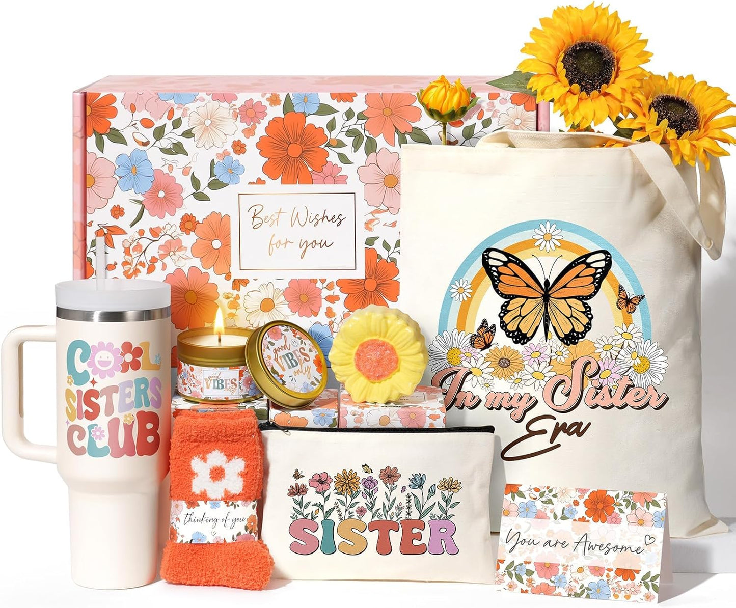 Christian Faith Gifts for Women - Religious Catholic Sunflower Inspirational Spiritual Gift for Mom, Grandma, Sister, Coworker with Makeup Bag and 40 OZ Tumbler