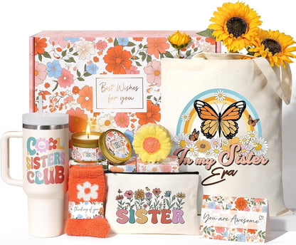 Christian Faith Gifts for Women - Religious Catholic Sunflower Inspirational Spiritual Gift for Mom, Grandma, Sister, Coworker with Makeup Bag and 40 OZ Tumbler