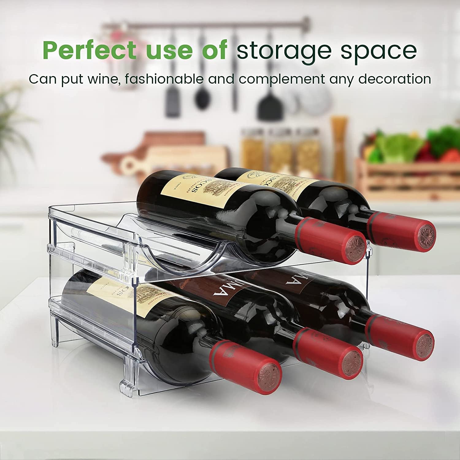 Effortless Water Bottle Organization: Stackable 2-Pack Storage Rack for Cabinets and Refrigerators