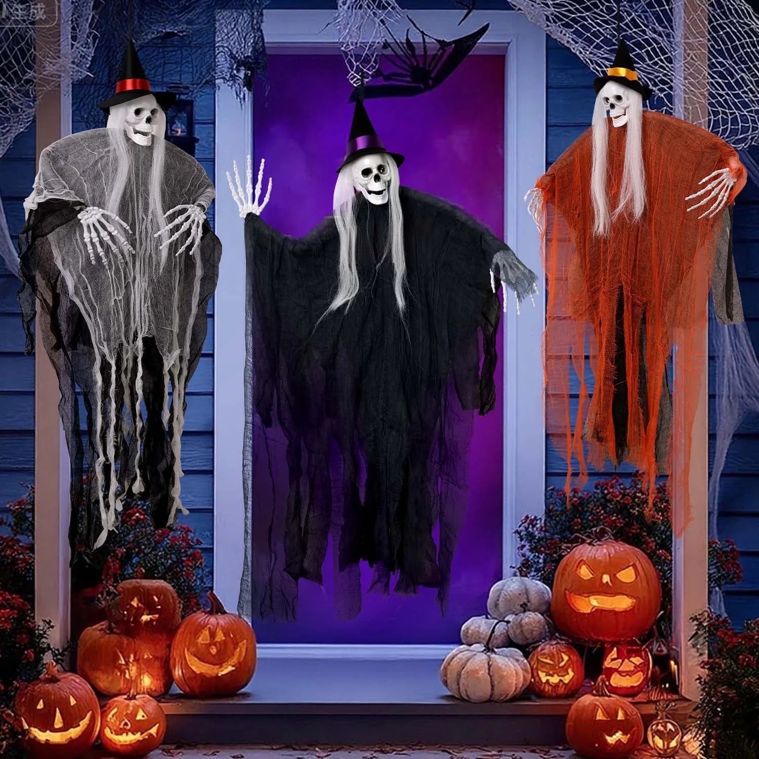 Get Your Spook On with 3 Ghoulishly Fun Hanging Skeleton Ghosts for Halloween - Perfect for Creepy Courtyards and Chilling Celebrations!