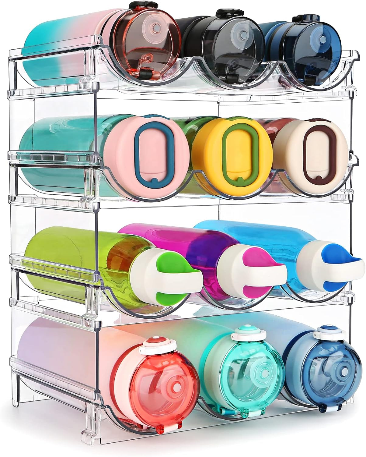 Effortless Water Bottle Organization: Stackable 2-Pack Storage Rack for Cabinets and Refrigerators