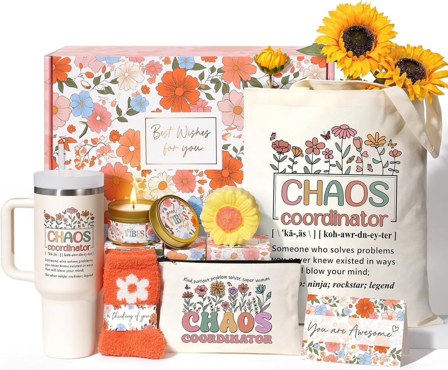 Christian Faith Gifts for Women - Religious Catholic Sunflower Inspirational Spiritual Gift for Mom, Grandma, Sister, Coworker with Makeup Bag and 40 OZ Tumbler