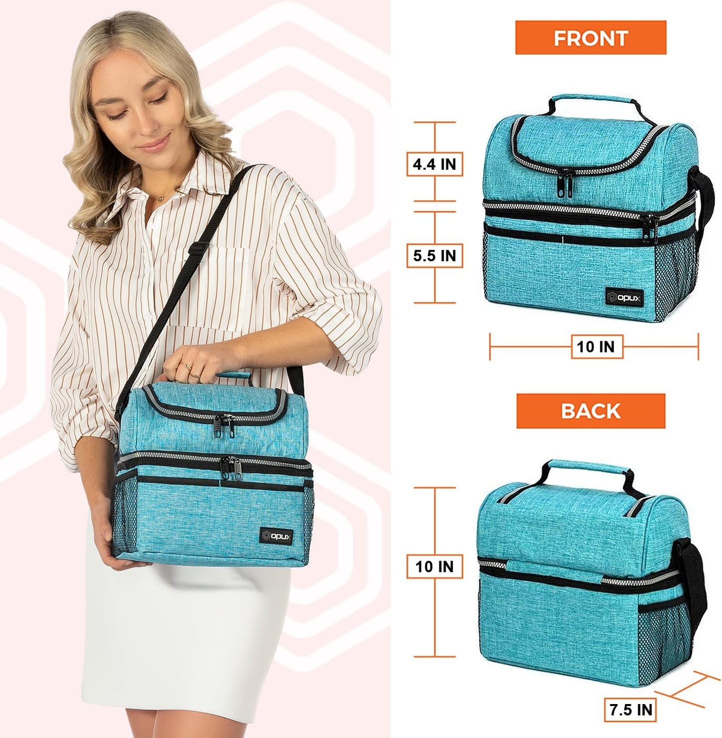 Lunch Box, Insulated Large Double Decker Leak Proof for Men or Women for Work or Game Day.