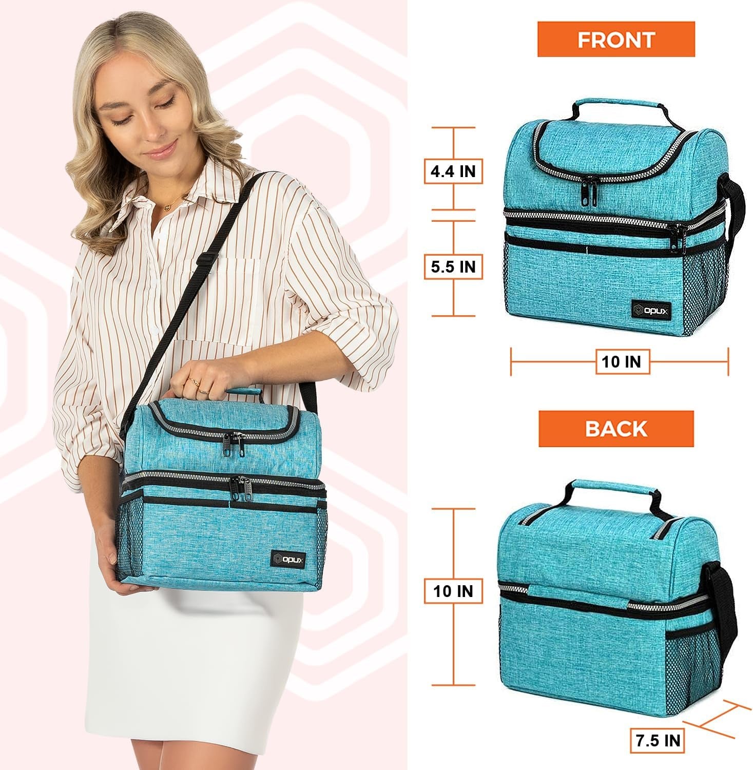 Lunch Box, Insulated Large Double Decker Leak Proof for Men or Women for Work or Game Day.