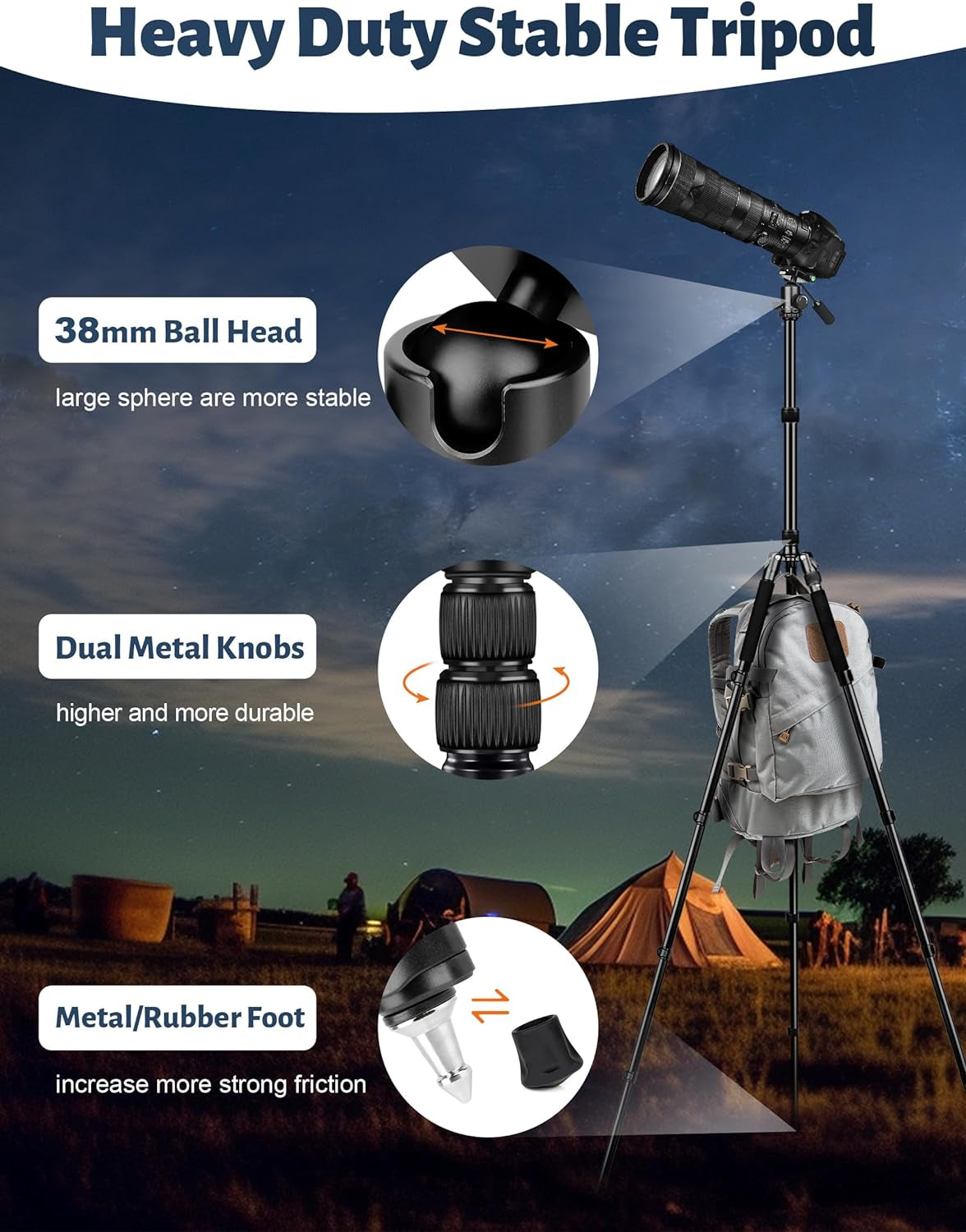 Camera Tripod, 83" Aluminum Tripods & Monopods with Metal Handle, Heavy Duty Tripod for DSLR Camera Lasers Binoculars Telescope Spotting Scope, Payload 35Lb