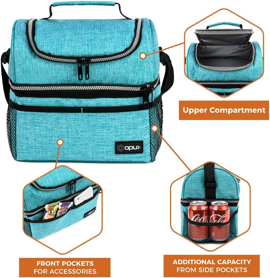 Lunch Box, Insulated Large Double Decker Leak Proof for Men or Women for Work or Game Day.