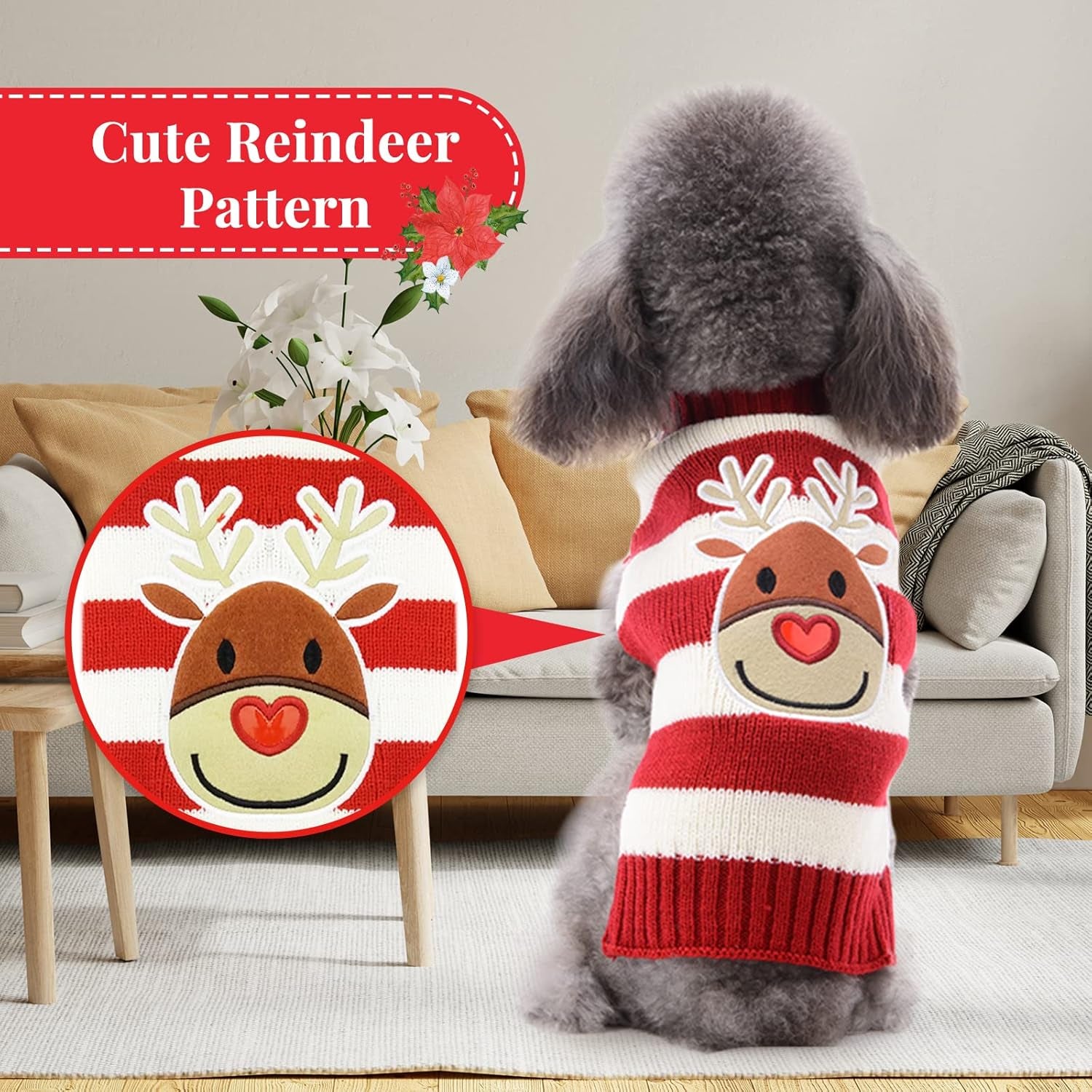 Adorable Knitted Dog Christmas Sweater with Cute Reindeer Design - Perfect Holiday Outfit for Small, Medium, and Large Pets!