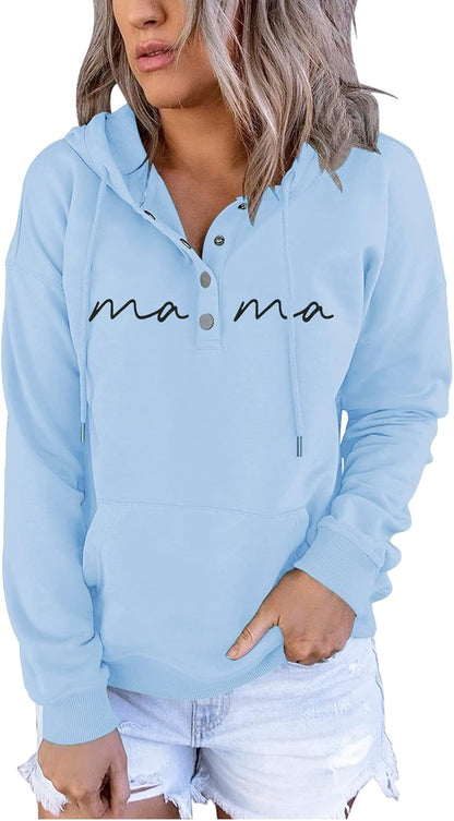 Womens Crewneck Sweatshirt Mama Letter Print Long Sleeve Loose Fashion Pullover Top
