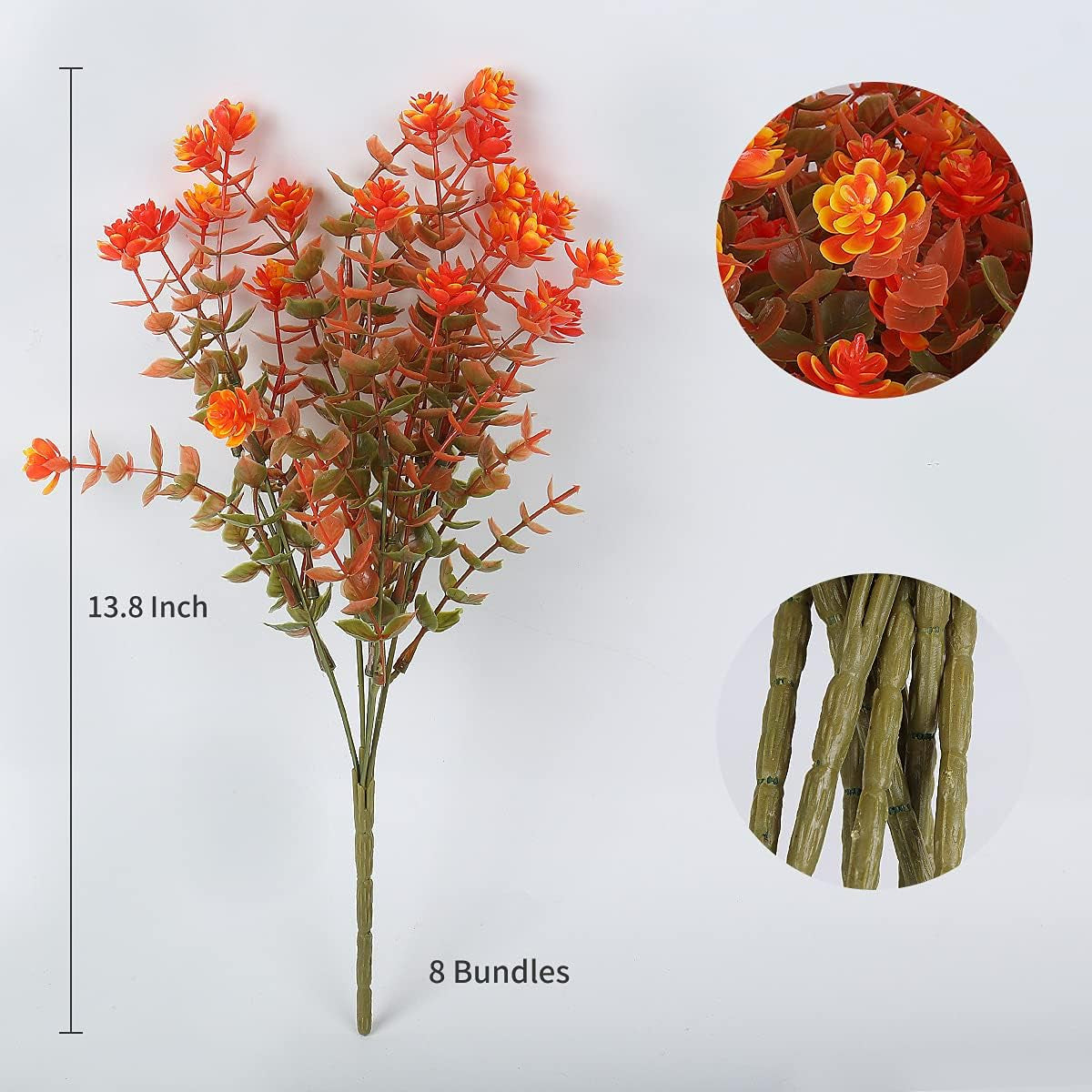 Transform Your Space with 8 Bundles of Lifelike Artificial Fall Flowers - Vibrant Green and Orange Faux Plants for Year-Round Indoor and Outdoor Décor