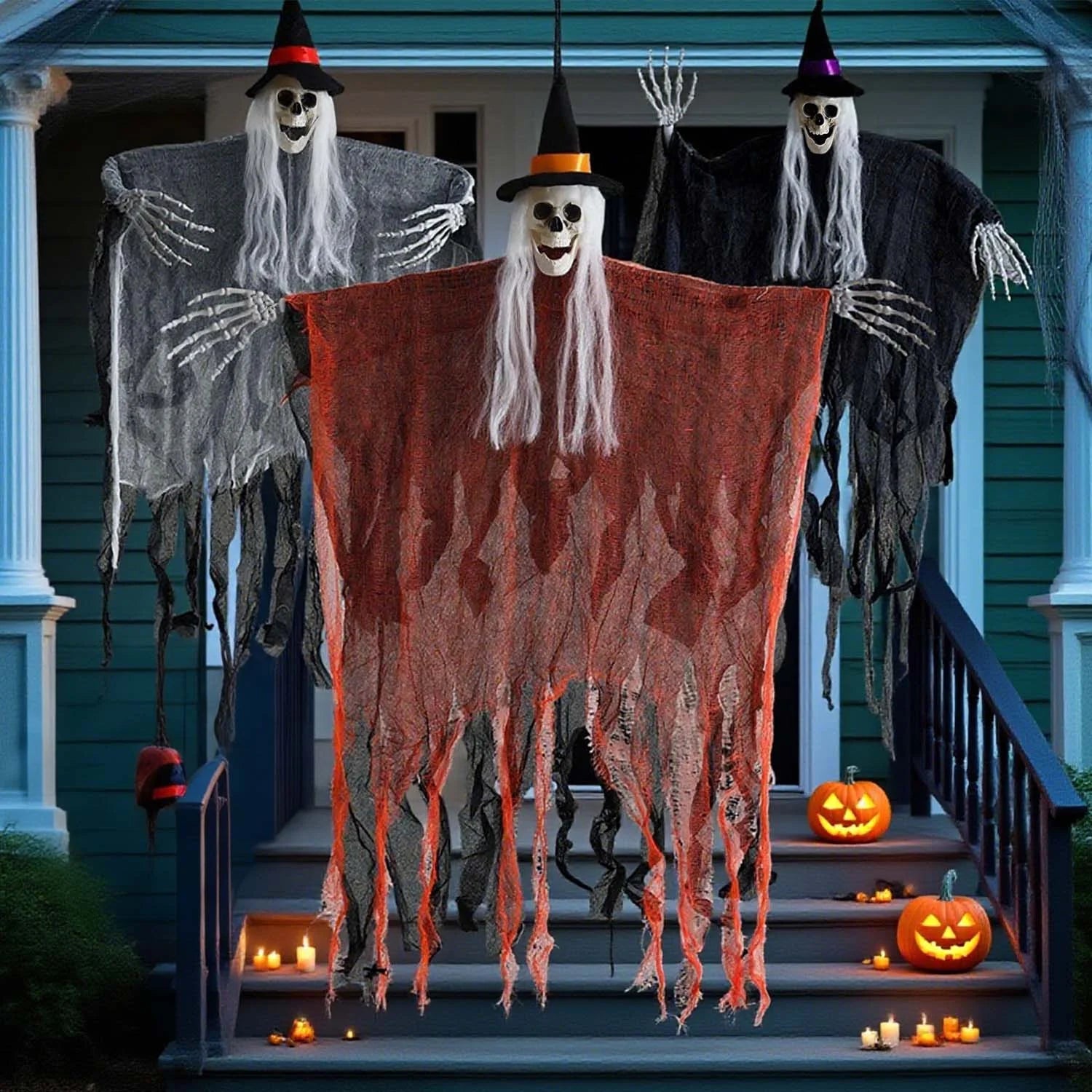 Get Your Spook On with 3 Ghoulishly Fun Hanging Skeleton Ghosts for Halloween - Perfect for Creepy Courtyards and Chilling Celebrations!