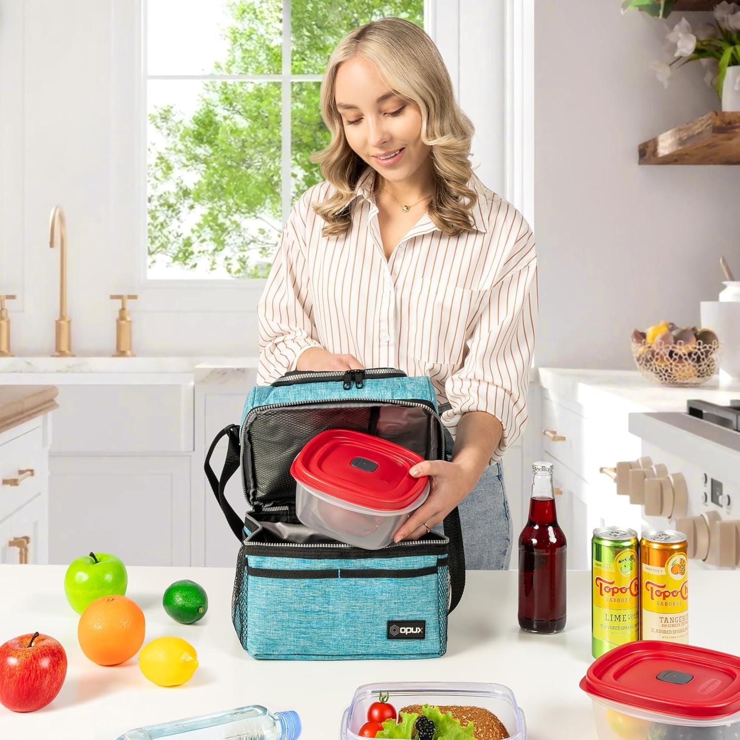 Lunch Box, Insulated Large Double Decker Leak Proof for Men or Women for Work or Game Day.