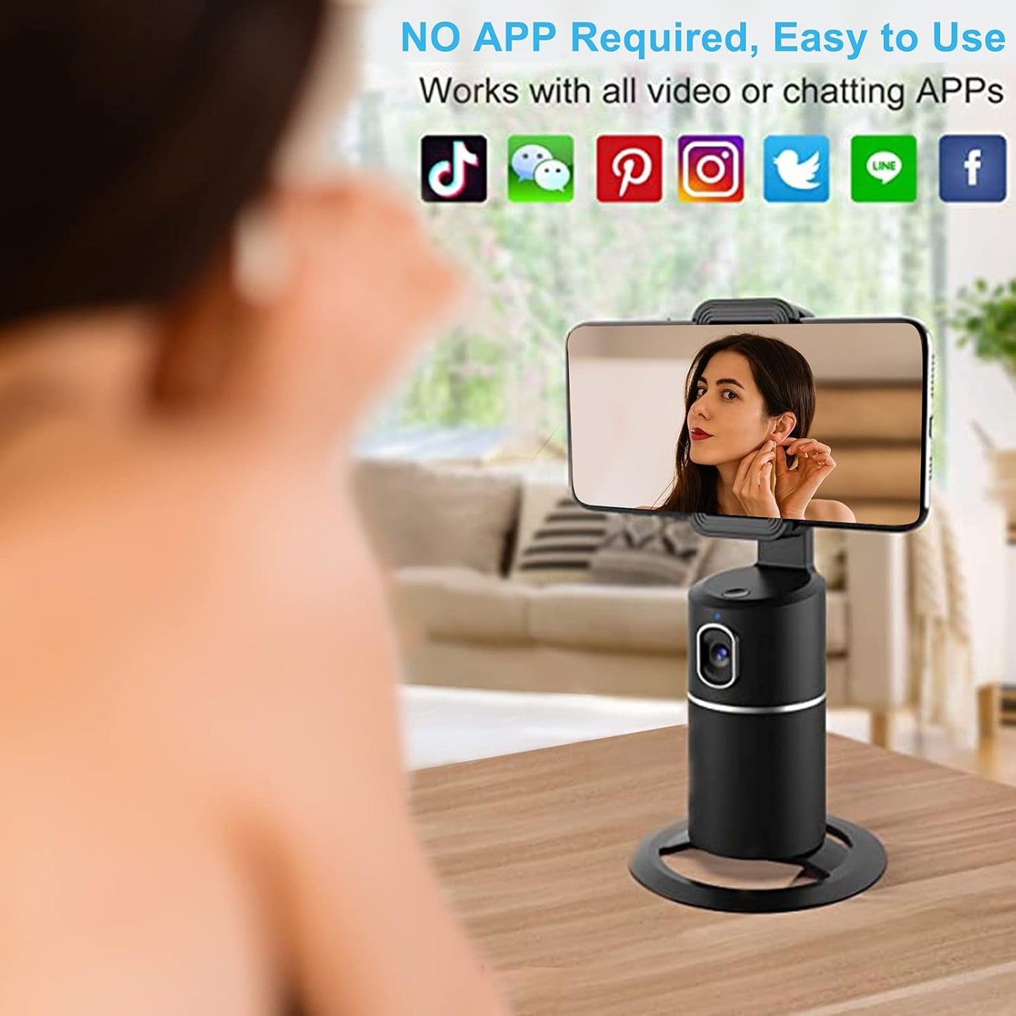 Auto Face Tracking Phone Holder 360 Tripod Phone Or Camera Mount, Selfie Stick No App, Battery Operated Smart Shooting Holder for Live Vlog Shooting (Black)