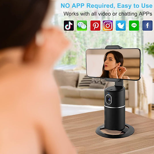 Auto Face Tracking Phone Holder 360 Tripod Phone Or Camera Mount, Selfie Stick No App, Battery Operated Smart Shooting Holder for Live Vlog Shooting (Black)