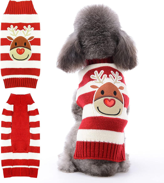 Adorable Knitted Dog Christmas Sweater with Cute Reindeer Design - Perfect Holiday Outfit for Small, Medium, and Large Pets!