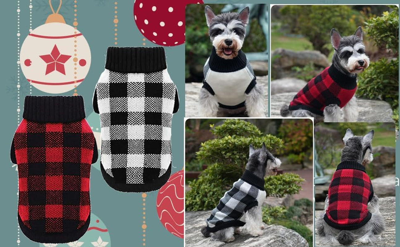 Cozy Up Your Pup This Holiday Season with the White Black Plaid Christmas Dog Sweater - Warm Turtleneck Knitwear for Small Dogs and Cats!