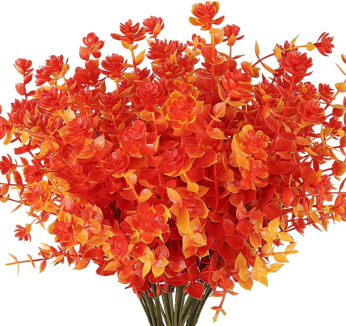 Transform Your Space with 8 Bundles of Lifelike Artificial Fall Flowers - Vibrant Green and Orange Faux Plants for Year-Round Indoor and Outdoor Décor