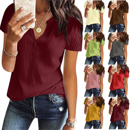 Womens Waffle Knit Tunic Top Long Sleeve V Neck Button up Casual Tops Ribbed Solid Color Henley T Shirts Blouse