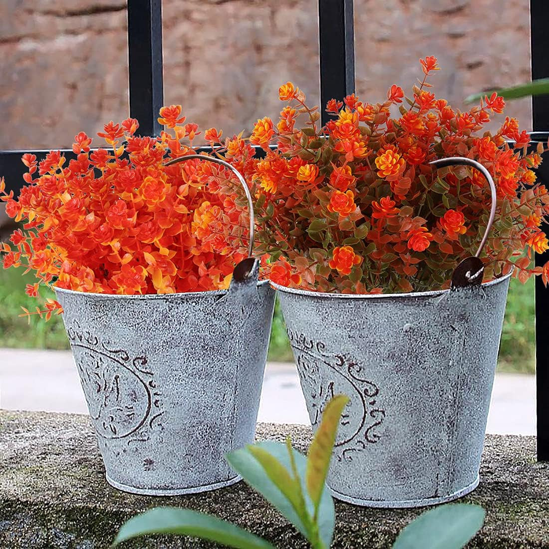 Transform Your Space with 8 Bundles of Lifelike Artificial Fall Flowers - Vibrant Green and Orange Faux Plants for Year-Round Indoor and Outdoor Décor
