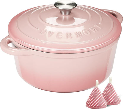 Discover the Overmont Enameled Cast Iron Dutch Oven - 5.5QT Heavy-Duty Cookware with Lid for Perfect Braising, Stews, Roasting, and Bread Baking in Elegant Cream White
