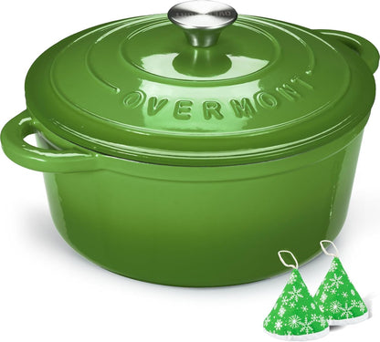 Discover the Overmont Enameled Cast Iron Dutch Oven - 5.5QT Heavy-Duty Cookware with Lid for Perfect Braising, Stews, Roasting, and Bread Baking in Elegant Cream White