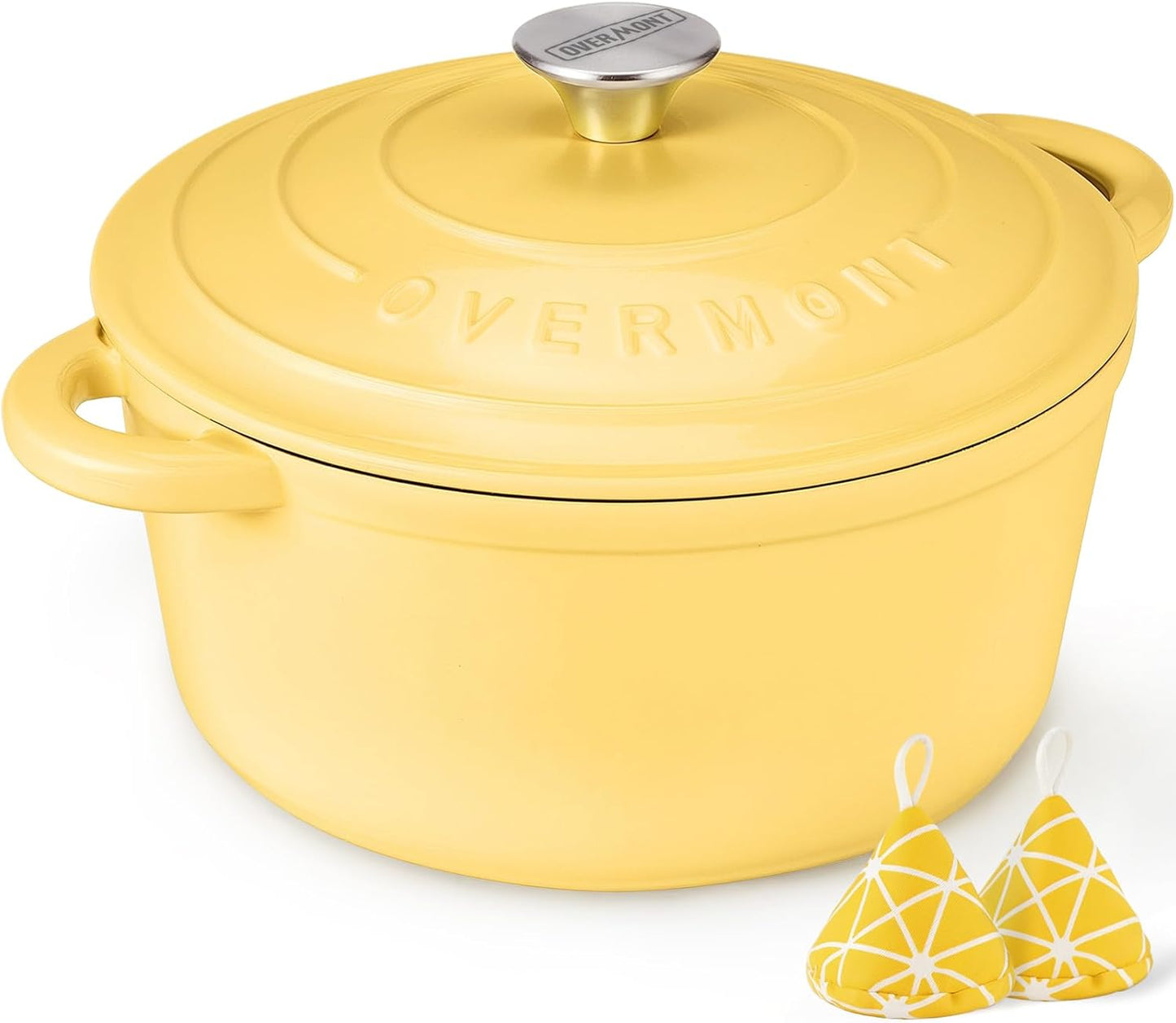 Discover the Overmont Enameled Cast Iron Dutch Oven - 5.5QT Heavy-Duty Cookware with Lid for Perfect Braising, Stews, Roasting, and Bread Baking in Elegant Cream White