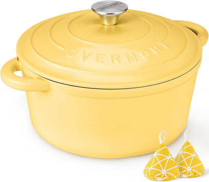 Discover the Overmont Enameled Cast Iron Dutch Oven - 5.5QT Heavy-Duty Cookware with Lid for Perfect Braising, Stews, Roasting, and Bread Baking in Elegant Cream White