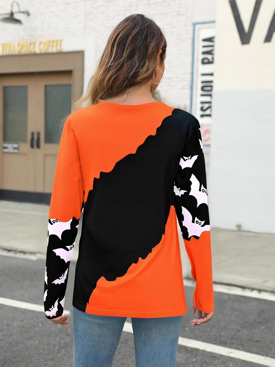Halloween Shirt Pumpkin Face Graphic Womens Long Sleeve Shirts Crewneck Tops