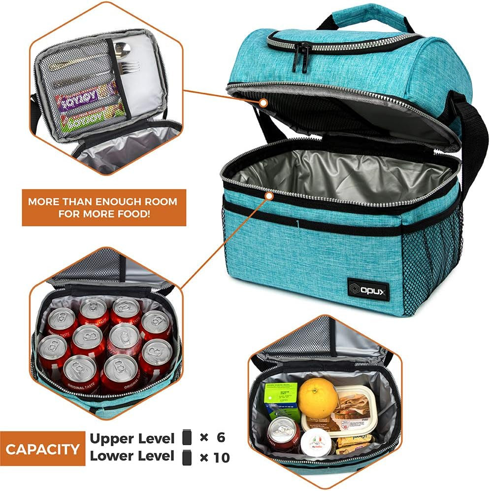 Lunch Box, Insulated Large Double Decker Leak Proof for Men or Women for Work or Game Day.