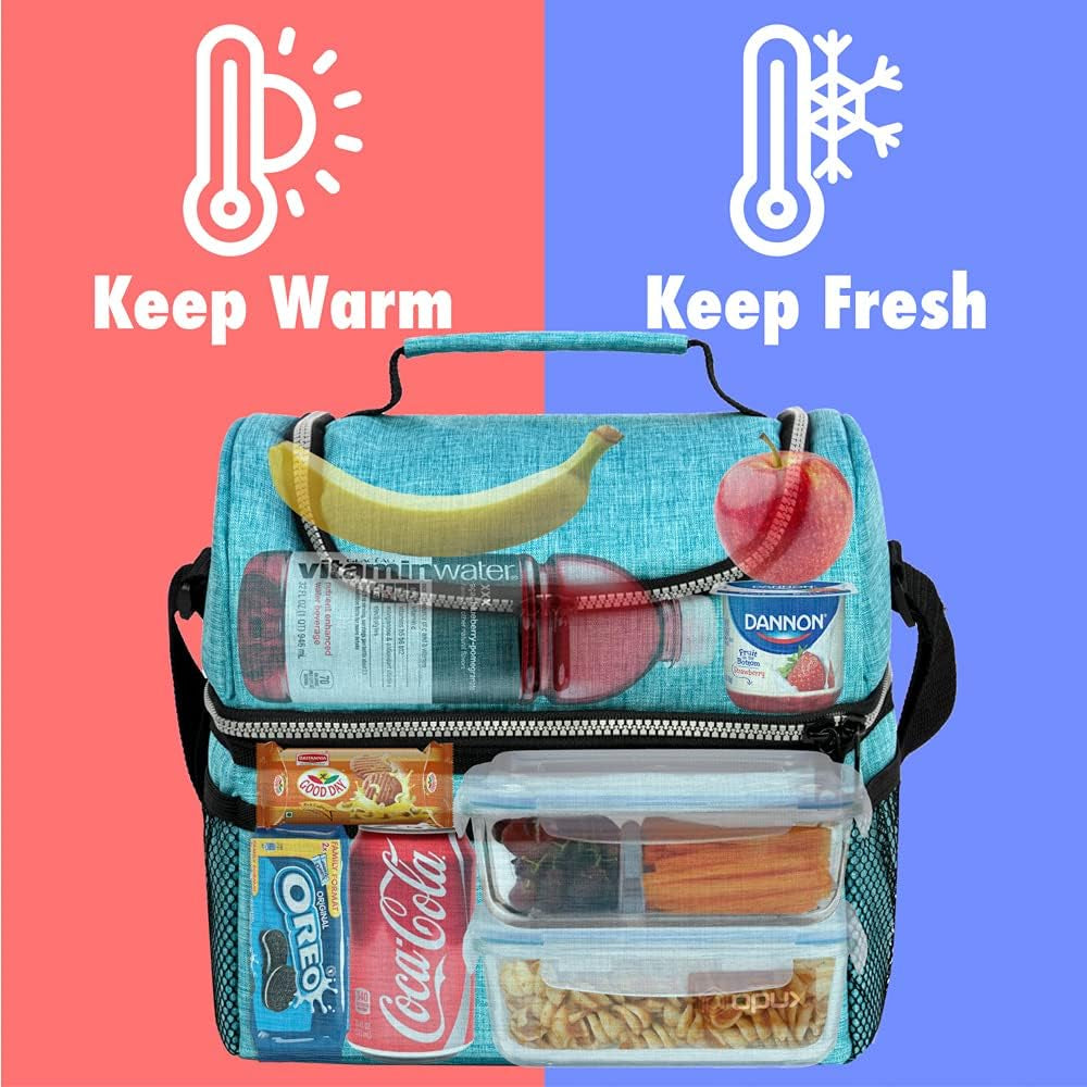 Lunch Box, Insulated Large Double Decker Leak Proof for Men or Women for Work or Game Day.