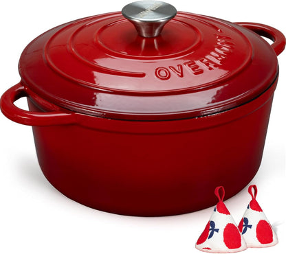 Discover the Overmont Enameled Cast Iron Dutch Oven - 5.5QT Heavy-Duty Cookware with Lid for Perfect Braising, Stews, Roasting, and Bread Baking in Elegant Cream White