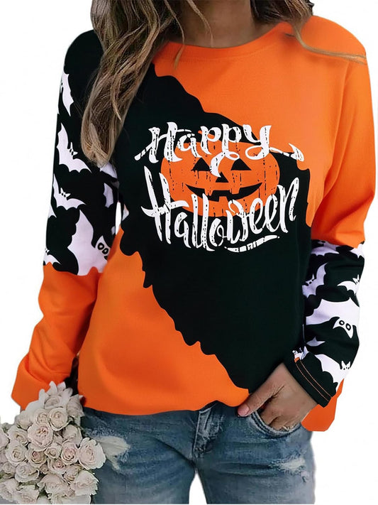 Halloween Shirt Pumpkin Face Graphic Womens Long Sleeve Shirts Crewneck Tops