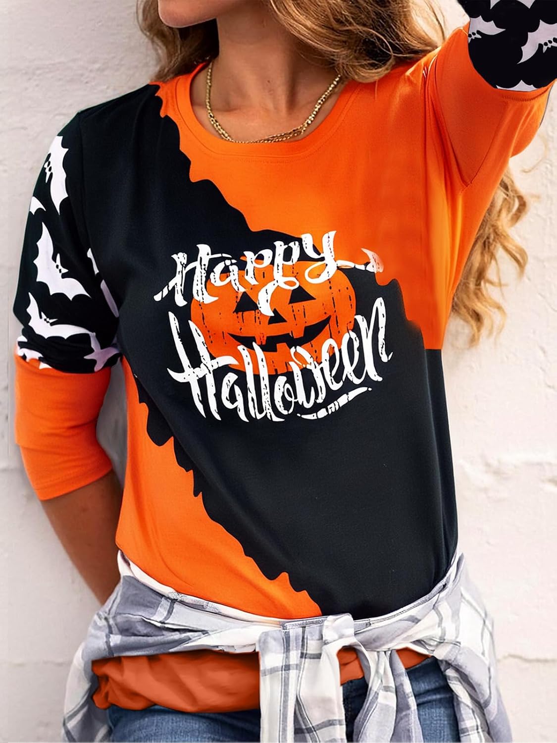Halloween Shirt Pumpkin Face Graphic Womens Long Sleeve Shirts Crewneck Tops