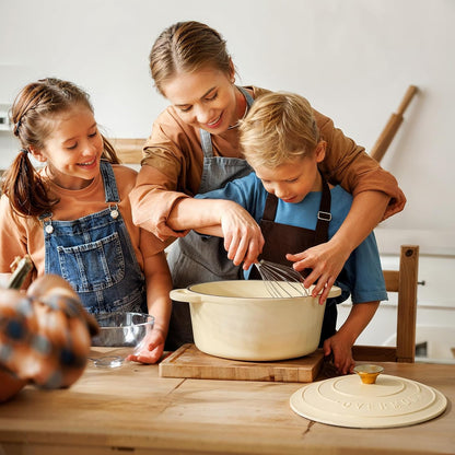 Discover the Overmont Enameled Cast Iron Dutch Oven - 5.5QT Heavy-Duty Cookware with Lid for Perfect Braising, Stews, Roasting, and Bread Baking in Elegant Cream White