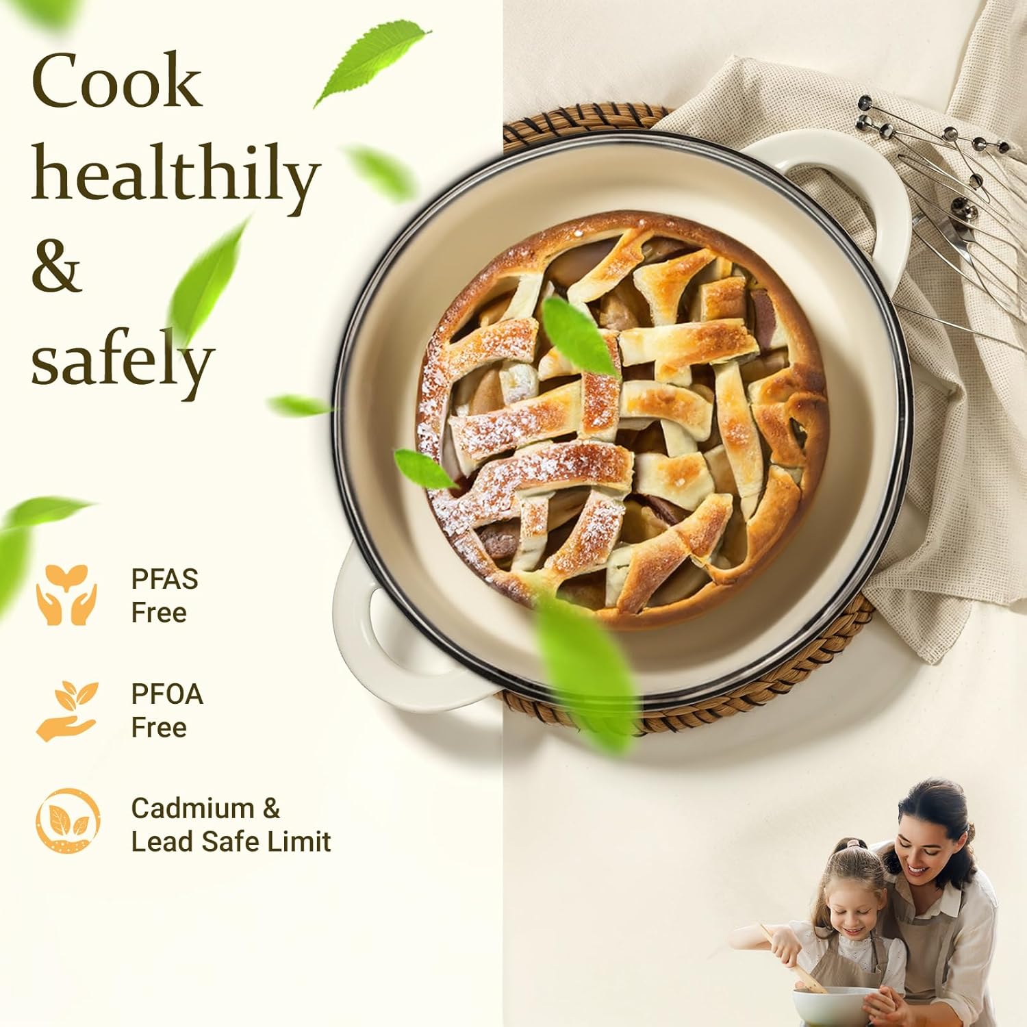 Discover the Overmont Enameled Cast Iron Dutch Oven - 5.5QT Heavy-Duty Cookware with Lid for Perfect Braising, Stews, Roasting, and Bread Baking in Elegant Cream White